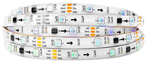 BTF-LIGHTING WS2811 RGB adressierbare Traum Farbe LED-Streifen 5m 30LEDs/m 10Pixels/m 150LEDs 50Pixels IP65 Spritzwassergeschützt Weiß PCB Flexibel DC12V Lauflicht Effekt für Heimdekoration