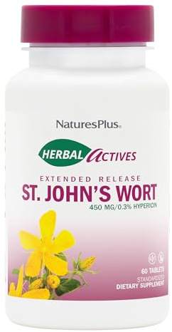 NaturesPlus Herbal Actives St John's Wort, Extended Release - 60 Tablets - Non-GMO, Vegetarian, Gluten Free - 60 Servings