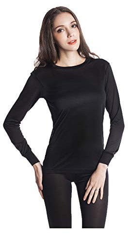 Jasmine Silk Women Pure Silk Round Neck Thermal Top Vest Black (Large)