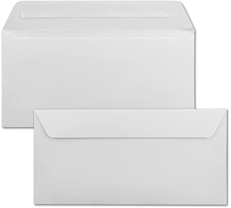 50x Briefumschläge DIN Lang - 11 x 22 cm - Haftklebung - Farbe: Weiß - 100 Gramm pro m² - ohne Fenster