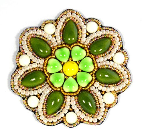 Broche Porcelaine Fleur Kaki Vert Pomme - Bijou Fantaisie