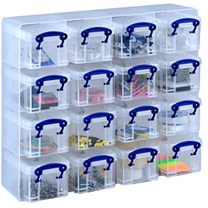 Really Useful Organiser, 16 x 0.14 Litre Storage Boxes in a Clear Plastic Organiser and Clear Boxes