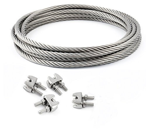 CONJUNTO 10m cable acero inoxidable hebra: 7x19 + 4 abrazaderas