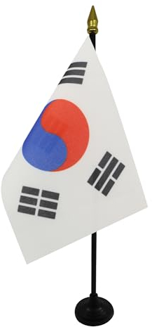 AZ FLAG - Tischflagge Südkorea - 15x10 cm Goldene Splitze - Koreanische Tischfahne 10 x 15 Cm - Flaggen