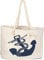 styleBREAKER XXL Strandtasche mit Anker Print | maritimer Look in Flechtoptik | Shopper Badetasche 57 x 33 x 32 cm, Farbe:Creme-Marine