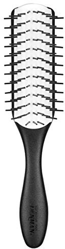 Denman Haarbürste D41N Freeflow, zum Stylen und Glätten kräftiger/langer Haare, antistatisches Gummikissen und Nylonborsten, 9-reihig, schwarz/weiß