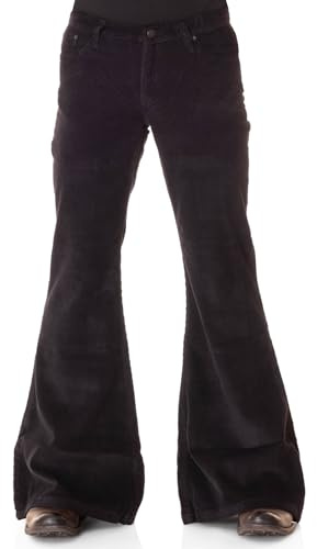 Comycom Herren Cord Schlaghose Star schwarz 70er-Jahre Hippie-Style - Schwarze Cordhose für Männer, Retro Flared-Jeans-Cord 70s-Style Vintage