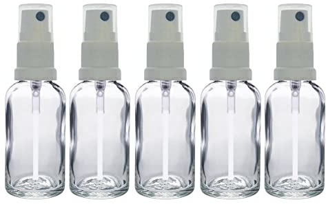 5 x Klarglasflaschen / Sprühflaschen 30 ml inkl. Pumpzerstäuber / Sprühkopf weiss DIN 18 mit transparenter Schutzkappe / Klarglasflasche / Klarglas / Sprühflasche / Zerstäuber / Spraykopf *Apothekenqualität, gefertigt nach dem Europäischen Arzneibuch*