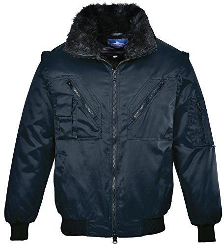 Portwest PJ10 Blouson Pilot Poignets et Ourlets Tricot Zip à Double Curseur | Marine, S, UPF 50+, EN 342, Polyester, 2 Poches Latérales, Manches Zippées, Coupe Standard, Six Poches, Anti-Taches, Hiver