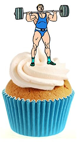 Sprinkles & Toppers Ltd Retro Weightlifter / Gym Edible Stand Up Wafer Paper Cake Toppers (12 Pack)