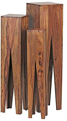 Wohnling Beistelltisch 3er Set Sheesham Massivholz, Satztisch Quadratisch Modern, Säulentisch 3-teilig, Blumenständer Wohnzimmer Dekosäule