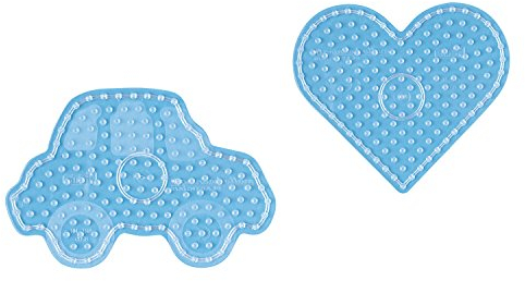 Hama Perlen 8253 Stiftplatten 2er Set für Maxi Bügelperlen mit Durchmesser 10 mm, Motive Herz und Auto in transparent, kreativer Bastelspaß für Groß und Klein