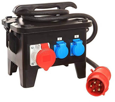 as - Schwabe Baustromverteiler – CEE-Stecker 400V/32A/5-polig, ca. 22 kW - Starkstrom Adapter - 3 x Schutzkontaktsteckdose, 1 x CEE 400V/16A/5-polig, 2 x 400V/32A/5-polig – Made Germany – IP44, 60551