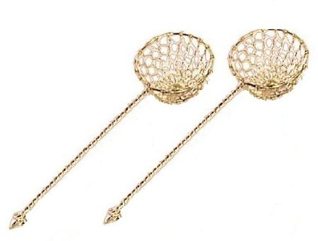 2er Pack Fondue-Sieb, Ø 6cm, L 22cm, goldfarben, Sieblöffel für Feuertopf, Mongolentopf