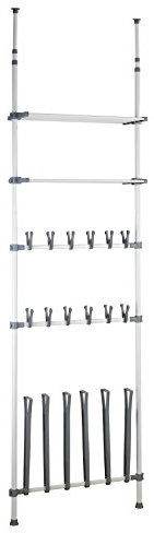 WENKO Teleskop-Schuhregal Artemis, Schuh-Aufbewahrung für 12 Paar Schuhe und 3 Paar Stiefel, teleskopisch ausziehbar von 100 bis 300 cm Höhe, Metall, Weiß-Grau