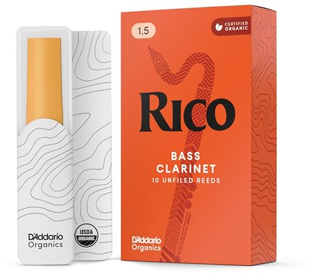 D’Addario Woodwinds - Rico Bass Clarinet Reeds - Reeds for Bass Clarinets - Crafted for Beginners, Students, Educators - Strength 1.5, 10-Pack