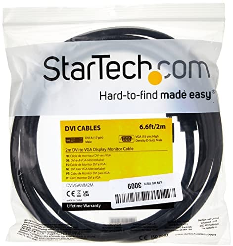 StarTech.com Câble écran DVI vers VGA - DVI-A (M) vers VGA HD15 (M) - 2m - Cordon DVI-A vers VGA (DVIVGAMM2M)