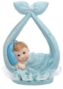 Tortenfigur Baby 11cm - Junge im Tragetuch - Tortenaufsatz zur Geburt Taufe Babyparty - Tortentopper Cake Topper Deko Figur für Torte Kuchen - Tortendeko & Kuchendeko - Hellblau