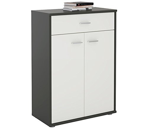 IDIMEX Buffet Calais, Commode Meuble de Rangement avec 1 tiroir et 2 Portes, en mélaminé Gris Mat et Blanc Mat
