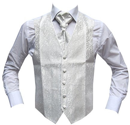 MMUGA Hochzeitswesten Set mit Plastron Paisley Weiß 70