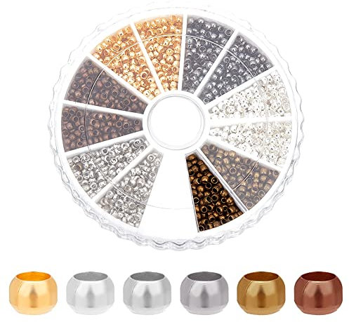 PandaHall 1 Kasten 6 Farbe 2mm runde Messing Perle fuer Schmuck machen