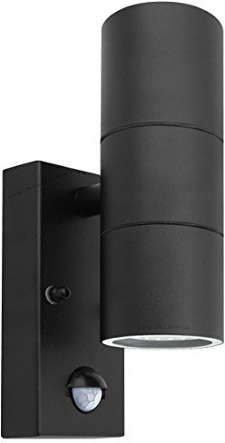 Long Life Lamp Company Black PIR Stainless Steel Double Outdoor Wall Light with Movement Sensor IP44 Up/Down Outdoor Wall Light