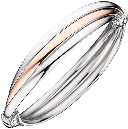 Jobo Damen Armreif Armband oval 925 Sterling Silber bicolor vergoldet