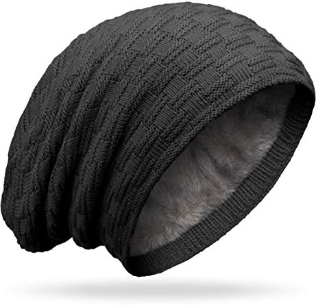 Grin&Bear Long Slouch Beanie Grobstrick Teddyfleece M10 (DE/NL/SE/PL, Alphanumerisch, Einheitsgröße, schwarz)