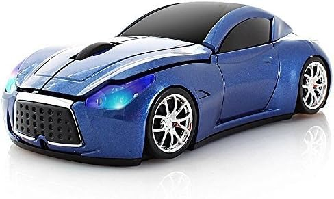 UrChoiceLtd 2,4 GHz Optische Maus mit ergonomischem Sportwagen-Design, für Laptop und PC, 10 Meter Reichweite, 3D, 1600 Punkte pro Zoll, leuchtende Farben Blau