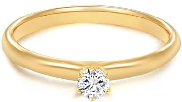 Trilani Damen Ring 925/- Sterling Silber gelbgold | gelbvergoldet 14 Karat, Solitärring, Zirkonia, weiß, Brillantschliff