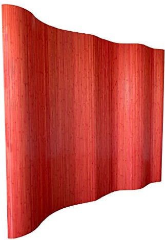 Homestyle4u 304, Raumteiler Paravent Innen Bambus 200cm hoch Rot Matt Trennwand Sichtschutz Rollbar Wellenform