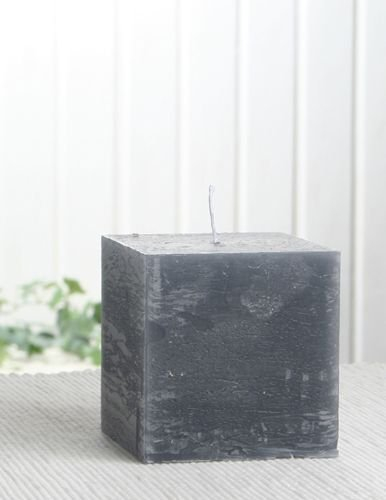 CandleCorner Rustik-Kerzen: Viereckig, 7,5x7,5x7,5 cm, Anthrazit-Schwarz, Unparfümiert