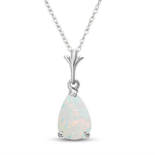 Halskette mit Anhänger, 14 Karat Weißgold, natürlicher birnenförmiger Opal, Tropfenanhänger, Opal