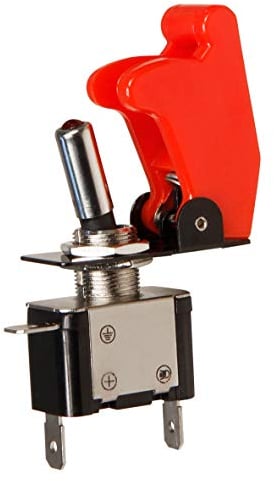 McPower Kill-Switch mit LED & roter Schutzkappe | 12V / 20A | Not-Aus Kippschalter | 2-polig | Kfz-Schalter mit 6,3mm Flachstecker