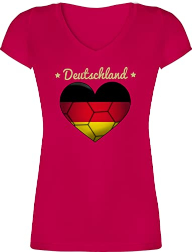 T-Shirt Damen V Ausschnitt - Handball EM 2026 Trikot Ersatz - Handballherz Deutschland - XL - Fuchsia - 2024 Handballer Germany Shirt t Herz hanball Statement Shirts halbball Tshirt Handball.