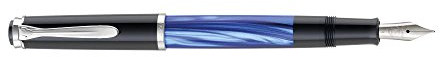 Pelikan 801850 Kolbenfüllhalter M205 Blau-Marmoriert, Feder EF in Faltschachtel
