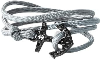 Ancore, bracciale da uomo, carbonio 12, corda, colore: grigio, bianco, ancora, elegante braccialetto ancora, accessorio per l'uomo moderno., cod. 01010501