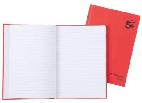 5 Star A5 Notebook Hardback Lined Manuscript Writing Book (5 Pack) Casebound 70gsm Ruled 160 Pages Red