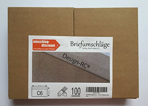 100 Briefumschläge in C6, Design-RC®, aus Recycling-Papier mit Abziehstreifen, Kuverts im Format 162 x 114 mm/Postkarten-Größe