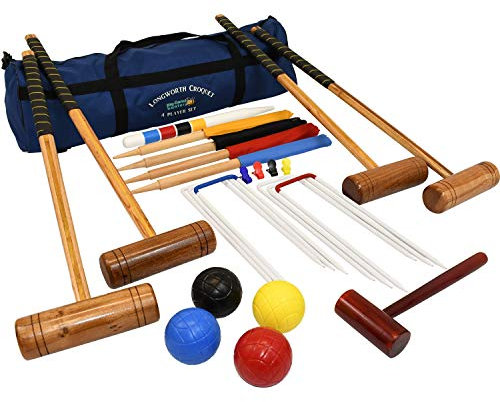 Big Game Hunters Longworth Croquet Set - 4 Player UPGRADED Full Sized Adult Set in a Canvas Storage Bag from
