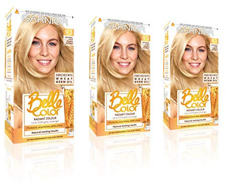 Garnier Belle Color Blonde Hair Dye Permanent, Natural looking Hair Colour, up to 100% grey coverage - 9.3 Natural Light Honey Blonde Pack of 3