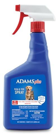ADAMS Plus Flea & Tick Dog and Cat Spray, Kills Fleas & Ticks, Repels Mosquitoes, Prevents Flea Infestations for up to 2 Months, Flea Treatment for Dogs, Cats, Puppies, & Kittens, 32 Fl oz