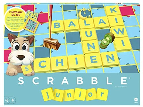 Mattel Games Scrabble Junior, Jeu de Société pour Enfant, dès 6 Ans, Jeu de Société Enfants avec de Lettres, Jeux Enfants dès 6 Ans, Version Française, Y9668