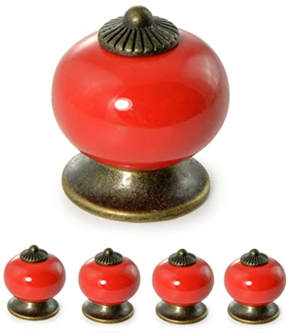 Ganzoo Möbelknöpfe Set aus Porzellan/Keramik Schrank-Knopf/Möbelgriff Türknauf Schrankgriff Schrankknopf Möbelknauf Knauf & Griff Vintage Shabby Landhaus Antik für Möbel Schublade (4 Stück, rot)