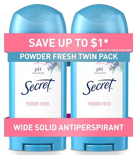 Secret Antiperspirant and Deodorant for Women, 24 hours Sweat & Odor Protection, PH Balanced Protection, Gentle on Skin, Wide Solid, Powder Fresh Scent, 2.7oz (Pack of 2)