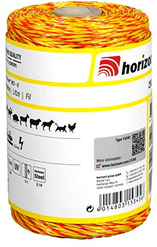 horizont Weidezaunlitze farmer® W3-O, 250 m lang, orange, 3x 0,18 mm, 60 kg Bruchlast, für kurze Zäune bis mittlere Zäune, Weidezaunband, Breitband Litze, Elektrozaun