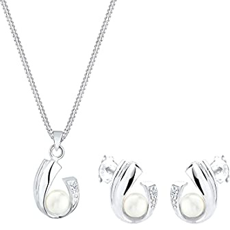 Elli DIAMONDS Schmuckset Damen mit Süßwasserperlen und Diamant (0.04 ct.) in 925 Sterling Silber