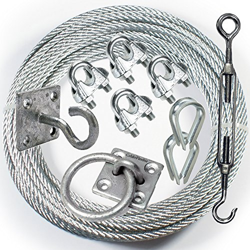 30m Catenary Overhead Wire Rope Kit – Galvanised Steel Cable/Line Lash Grip Hook