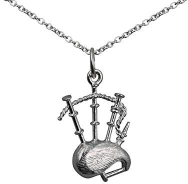 Silver 18x15mm solid Bagpipes Pendant with a 1mm wide rolo Chain 24 inches