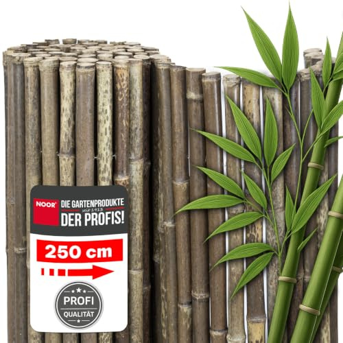 NOOR Bambusmatte BLACK EDITION - Sichtschutzmatte Bambuszaun - 1,0 x 2,5 m | Hochwertiger Sicht- & Windschutz aus dunklem Bambus für Balkon, Terrasse & Garten - robust geschlossene Bambusrohre bis 40 mm